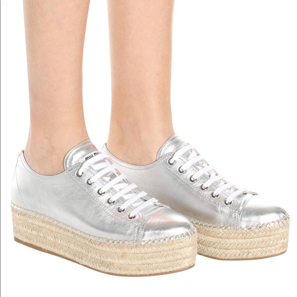 Espadrille-style platform leather sneakers